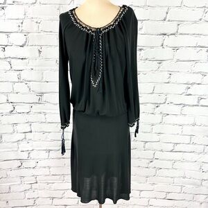 Vintage Jean Paul Gaultier Femme Embroidered Midi Dress US 8 Black LBD Y2k 90s